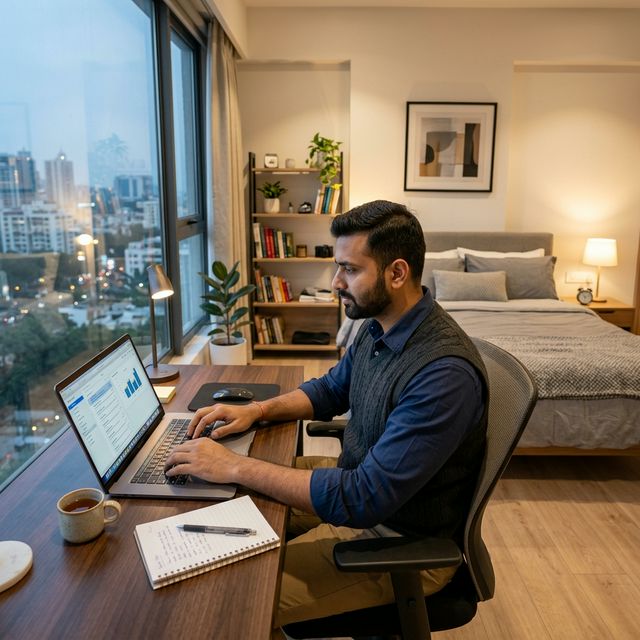 Indian professional working in serviced apartment